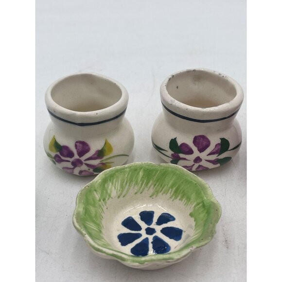 Vintage Miniature Ceramic Dishes & cups Hand-Painted Floral Designs Mexican Rust - Picture 2 of 10